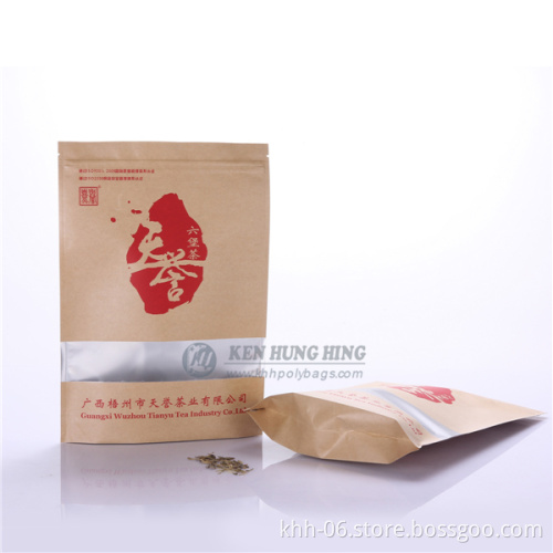 Hot Selling High Quality Stand up Zipper Kraft Paper Bags with Window for Tea